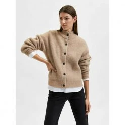 Selected Femme Sif Khloe High Neck Cardigan Beige -dame-cardigans Butikk unnamed file 1029