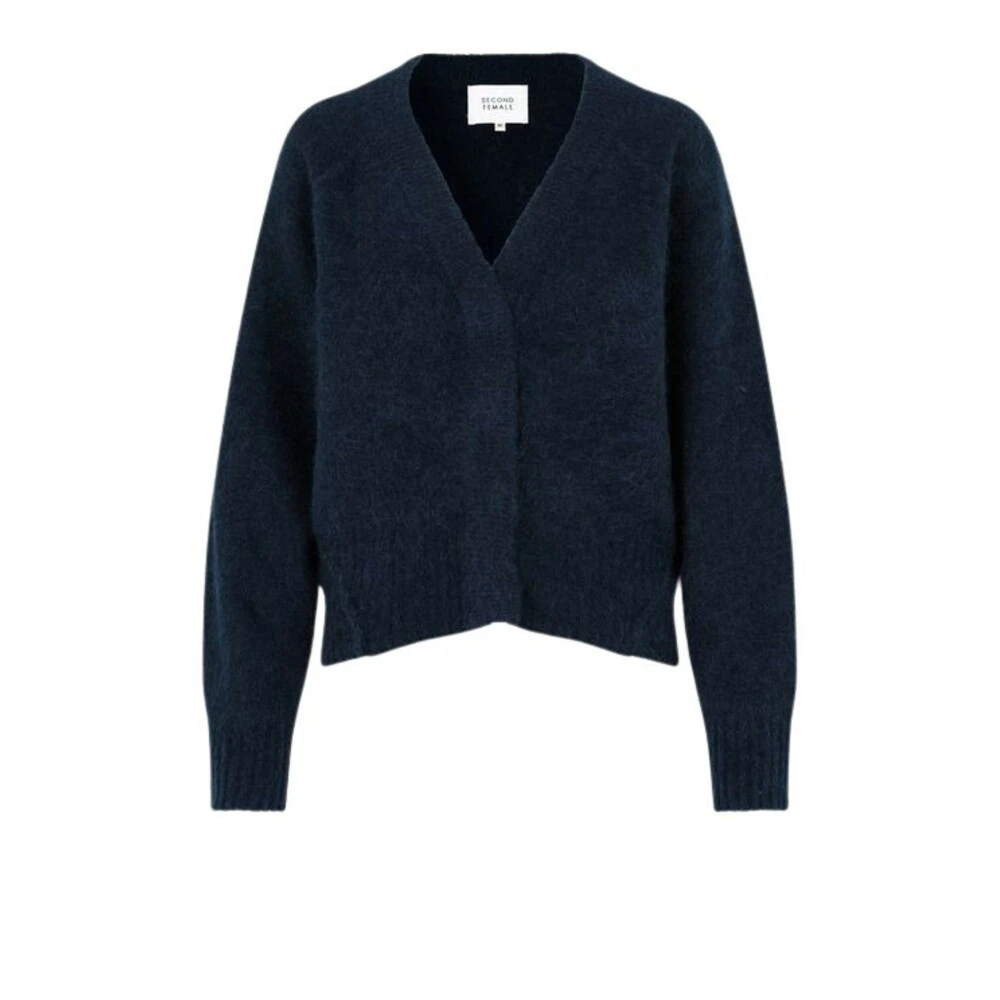 Mørkeblå Second Female Brook Knit Boxy Cardigan Genser Blue 3 Mørkeblå Second Female Brook Knit Boxy Cardigan Genser Blue