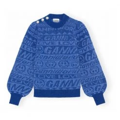 Ganni Logo Pullover Blue