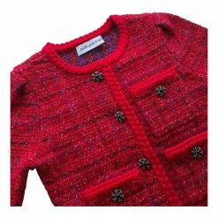 Self Portrait Melange Knit Jacket - Rød - M Red -dame-cardigans Butikk unnamed file 1241