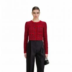 Self Portrait Melange Knit Jacket - Rød - M Red -dame-cardigans Butikk unnamed file 1242