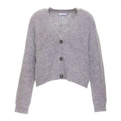 Ganni Relaxed Wool Cardigan Gray -dame-cardigans Butikk unnamed file 1287