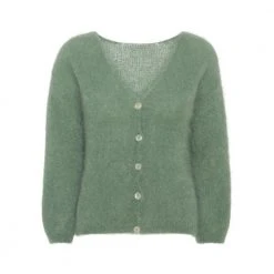 Lysegrønn American Dreams Cardigan | Cornelia Short Mohair Knit, Dusty Green Klær Green