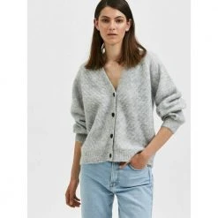 Grå Selected Femme Slfsif Sisse Knit Cardigan Cardigan Gray -dame-cardigans Butikk unnamed file 1395