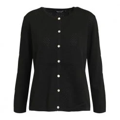Sort Signature Mønsterstrikket Cardigan Med Rund-Hals - Sort Cardigan Black