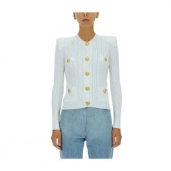 Balmain Cardigan With Embossed Buttons White -dame-cardigans Butikk unnamed file 1585