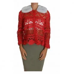 Dolce & Gabbana Crochet Knit Raffia Cardigan Red