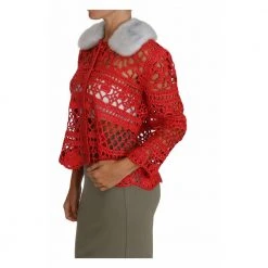 Dolce & Gabbana Crochet Knit Raffia Cardigan Red -dame-cardigans Butikk unnamed file 2101