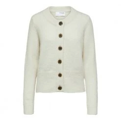 Selected Femme Birch Sia Ls Knit Cardigan White