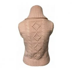 CELINE Cable Knit Turtleneck Sleeveless Sweater Pink