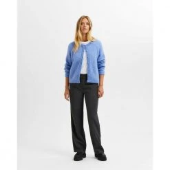 Mellomblå Selected Femme Slfivi Ls Knit Cardigan B Cardigan Blue -dame-cardigans Butikk unnamed file 2458
