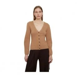 Vince Deep V-Neck Button Cardigan Genser Brown