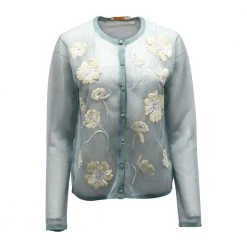 Tory Burch Cardigan With Floral Sequin Embellishment Blue -dame-cardigans Butikk unnamed file 2855