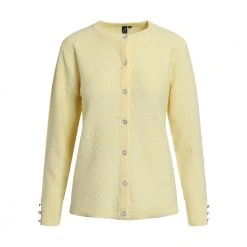 Signature Mønsterstrikket Cardigan Med Knapper Lys Yellow