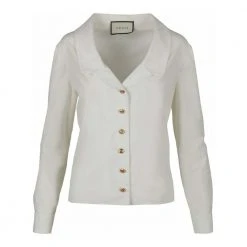 Gucci Cotton Blouse With Floral Brooch Detail White -dame-cardigans Butikk unnamed file 3014