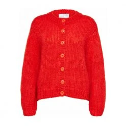 Selected Femme Suanne Ls Knit Short Cardigan Red