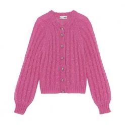 Ganni Troja Cable Cardigan Pink