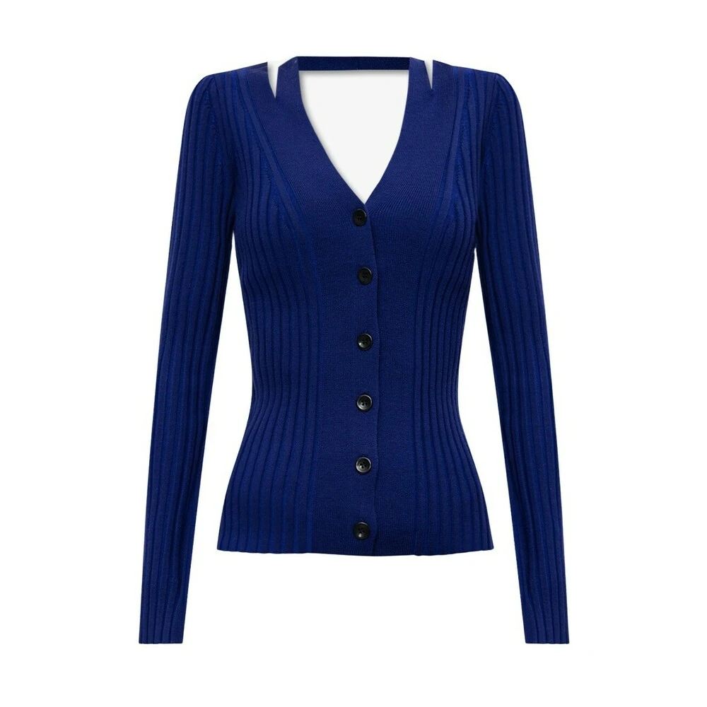 Proenza Schouler Ribbed Cardigan Blue 3 Proenza Schouler Ribbed Cardigan Blue