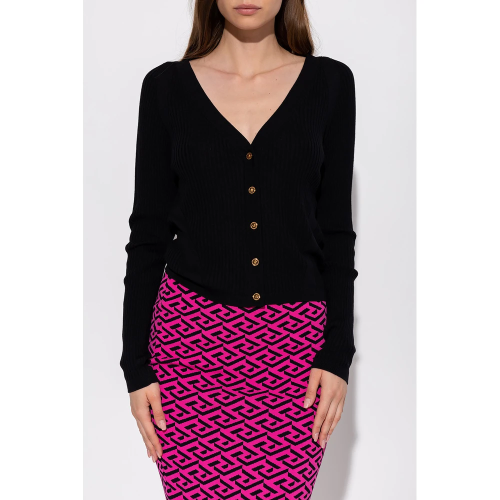 Versace Ribbed Cardigan Black 3 Versace Ribbed Cardigan Black