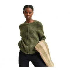 Selected Femme Slflulu Ls Knit Short Cardigan Green