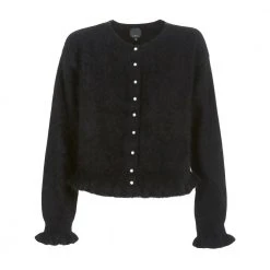 Ane Mone Vakker Angora Jakke Med Perle Knapper Black