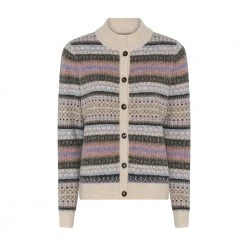 Multifarger Soulmate Charlotte Cardigan Med Knepping- Flerfarget Mønstret Cardigan Beige