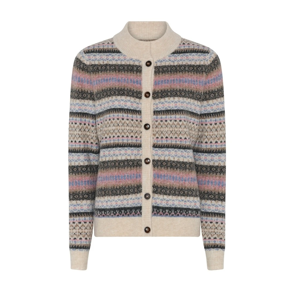 Multifarger Soulmate Charlotte Cardigan Med Knepping- Flerfarget Mønstret Cardigan Beige 3 Multifarger Soulmate Charlotte Cardigan Med Knepping- Flerfarget Mønstret Cardigan Beige