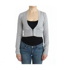 Roberto Cavalli Cropped Wool Cardigan Gray