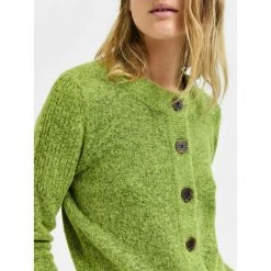 Selected Femme Slfsia Ls Knit Cardigan Green