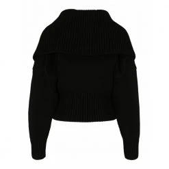 Alexander McQueen Funnel Neck Wool Cardigan Black