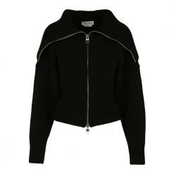 Alexander McQueen Funnel Neck Wool Cardigan Black -dame-cardigans Butikk unnamed file 460