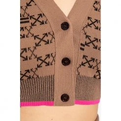 Off White Cardigan With Monogram Brown
