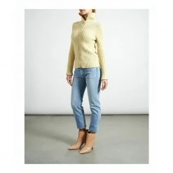 Bottega Veneta Zip Front Mock Neck Sweater Yellow