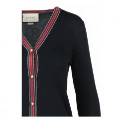 Gucci Wool Faux Pearl Cardigan Black