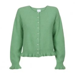 Ane Mone Vakker Angora Cardigan Med Perle Knapper Green