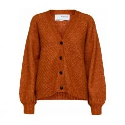 Selected Femme Sif Sisse Ls Knit Cardigan - Cinnamon Stick Orange