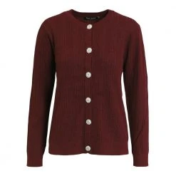 Plomme Signature Cardigan Med Rund Hals Og Diamantkanpper - Plommerød Cardigan Red -dame-cardigans Butikk unnamed file 850