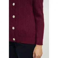 Plomme Signature Cardigan Med Rund Hals Og Diamantkanpper - Plommerød Cardigan Red -dame-cardigans Butikk unnamed file 852